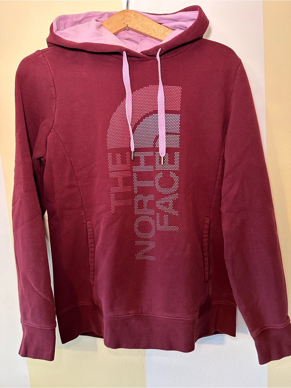 The North Face Maroon Hoodie with Pink Hood Lining